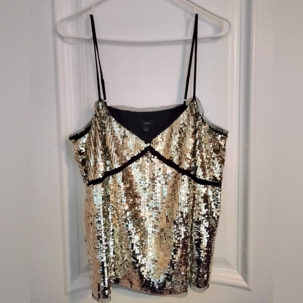 J Crew sequin holiday tank gold and black NWT